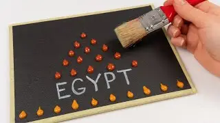 Simple painting of Egypt Pyramids and camels in desert. step by step - poster colors for beginners