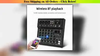 6 Channel Mini Sound Mixer DJ Controller with BT MP3 Player 48V Phantom Power Built-in Guitar Amp
