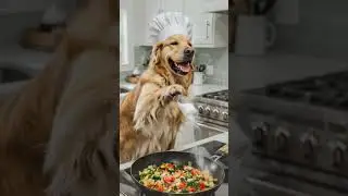 Golden Retriever makes dinner #animals #cute #cuteanimal #satisfying #animal #cooking #shorts