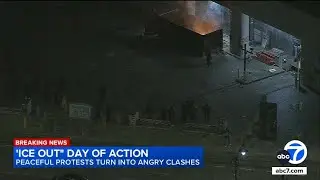 Protesters set dumpster on fire outside of federal detention center in DTLA