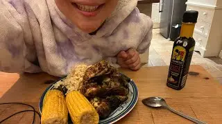ASMR MUKBANG half a roast chicken, broccoli, couscous, corn on the cob