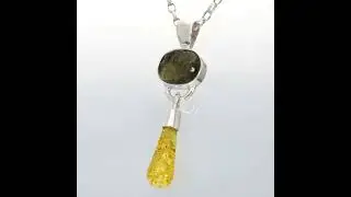 Czech Moldavite & Baltic Amber Pendant