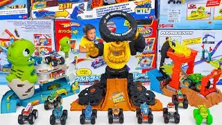 🔥TOY ASMR🔥 95 Mins Hot Wheels Monster Trucks Arena Smashers Mega-Wrex Vs Crushzilla Takedown Playset