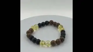 Citrine + Matte Black Onyx + Wood Bracelet 8 mm Beads. Made in France