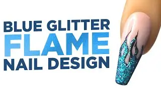 Young Nails Nail Demo - Blue Glitter Flame Nail Design - Gel Paint Nails