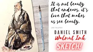 [Day 8 of 10 days challenge] Daniel Smith Walnut Ink | Eastern Western Fusion Portrait Sketch
