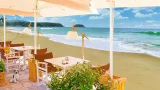 Beachside Cafe Ambience - Sunny Jazz Cafe and Bossa Nova Music - Outdoor Cafe ASMR, Ocean Wave SFX