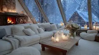 ❄️ Snowy Window Piano Tunes | Cozy White Lounge Fireplace Ambience for 2 Hours | Focus & Calm 🧘&zwj;♂️