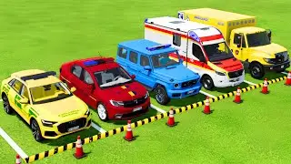 TRANSPORTING POLICE CARS and AMBULANCE VEHICLES WITH MAN TRUCKS TO THE SLIDE ! Farming Simulator 22