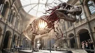 T-Rex skeleton into real dinosaur 