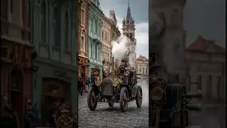 Steampunk vehicles in a retro-futuristic world #steampunk #punk #retrofuturism #shorts