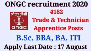 ONGC Recruitment 2020 - Apply Online for 4182 Trade & Technician Apprentice Posts