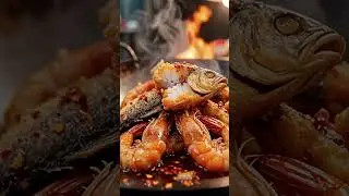 Spicy Crispy Fish & Prawns Wok Toss 🔥🐟🦐#villagecooking #ytshorts #food  #christmas #shorts