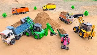 JCB 5CX fully Loading sand Tata truck 2518 | Mahindra Arjun novo 605Di | jcb tractor cartoon 