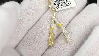 Barber Straight Razor Diamond Pendant .26cttw 10K Yellow Gold | Hip Hop Bling