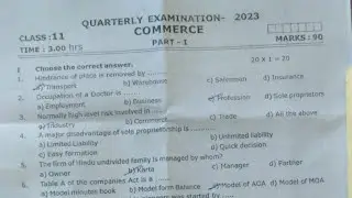 11th Commerce||Quarterly exam 2023||Question paper answer key