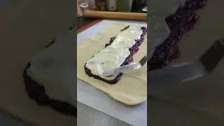 Baking step: spreading soft fillings neatly (cream cheese over jam) using an offset spatula #baking