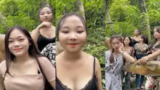 Hot girl Japanese swimming in a river, in cold and clear water, wild swimming Ep25