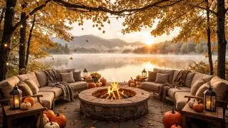 Уютный Осенний Джаз у Озера 🍂 Мягкий Кофе-Джаз и Камин для Учебы и Отдыха ☕