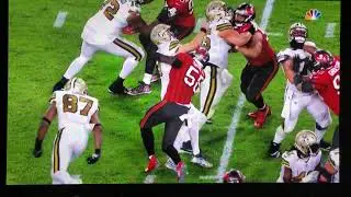 Shaquil Barrett #58 forced fumble on Drew Brees #9 Buccaneers/Saints
