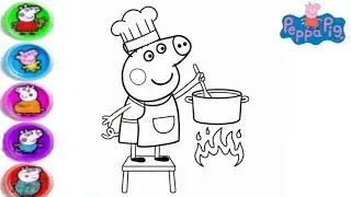 Peppa Pig Cartoon Cooking Drawing Painting And Colouring For Kids And Toddlers, Preschool Learning 