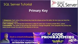 Primary Key In SQL | Use Of Primary Key |  Example with sql table