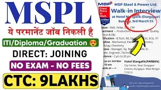 MSP STEEL PLANT JE RECRUITMENT 2024 | PARMANENT ✅ | MSP STEEL JOB VACANCY 2024 | STEEL PLANT JOB