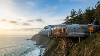 Couple Turns Abandoned Airplane Wreck Into a Modern Cliffside Home | Forest & Ocean ASMR
