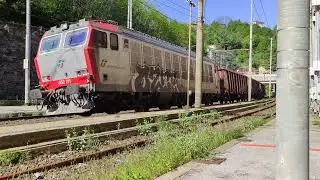 E652 MIR con treno merci di carri Eanos e carro Pianale in transito a Mignanego!