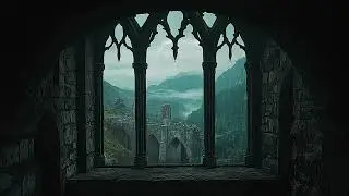 4K Rainy Medieval Castle Window View - Cozy Thunderstorm Sounds - Ambience for Reading Deep Sleep