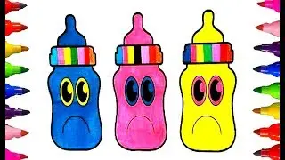 How to Draw BABY BOTTLE Coloring Pages for kids|Children Learning Colored Markers