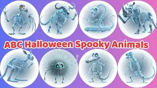 ABC Skeleton Monsters! Alligator Bear Cat Devil Fruits | Spooky Halloween Animal Song for Kids 👻💀🍎