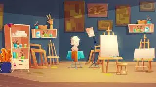 Free Motion Graphic Video Background for Kids | Art Workplace Museum Cartoon 2 | Free to Use