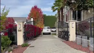 Metal Gate with Pillar Address Plaque  AD Construction Autumn Garden Driveway Entrance