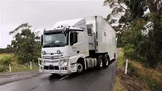 Australian sprint car race transporters arrive at Simpson Speedway