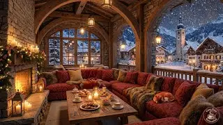 Chill Winter Night With Warm Jazz Music ❄️Snowy Coffee Shop Ambience