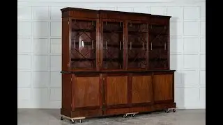 Large 19thC English Mahogany Astragal Glazed Breakfront Bookcase