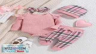 2pcs Baby Girl Autumn Winter Pink Bodysuit Plaid Pants And Hat Set