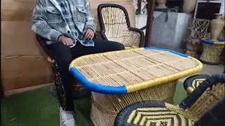 Sarkanda Large Chair / Sarkanda Mudda Table / Bamboo And Cane Wholesale Furniture Market In Delhi 