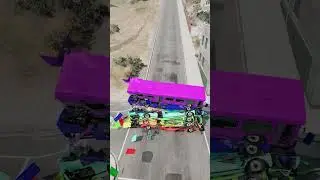 Mixed Colorful Bus & Van Tower Fall Crash Beamng