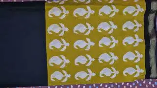 Malmal cotton saree black and golden yellow combination