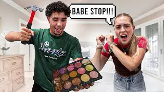 DESTROYING MY GIRLFRIENDS MAKEUP PRANK!