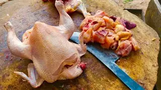 Fastest chicken cutting skills by indian street butcher man #indianstreetmarkets #howtocut 