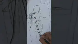 beautiful girl sitting on window#shorts  #drawing #pencildrawing #dress #trending #art #quietdrawing