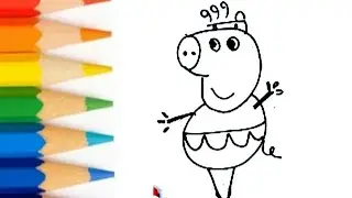 How to draw Peppa pig with crown with a crown step by step | Peppa pig drawing easy 