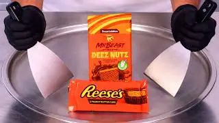 Feastables Deez Nutz VS Reese’s Peanut Butter Cups — Ice Cream Rolls | Satisfying Visual ASMR