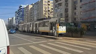 Tramvaiul V3A-93 310 părăsind stația Papazoglu pe linia 19 (27/02/2024)
