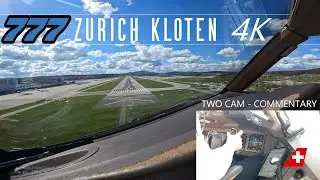 Boeing 777 Pilotview Landing at Zurich 4K