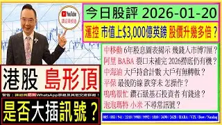 港股 島形頂 是否大插訊號？滙控 市值上$3000億英鎊 ? 阿里 BABA  2026撈底仍有機？中海油 大戶持倉 有無轉軚？中移動 6年股息圖表 揭示幾錢入市博？平保 最後防線 跌穿未 怎操作？