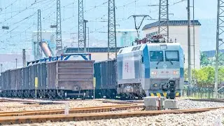HXD1C牽引敞車運煤大列在廣珠鐵路高欄港站鳴笛緩慢啟動發車